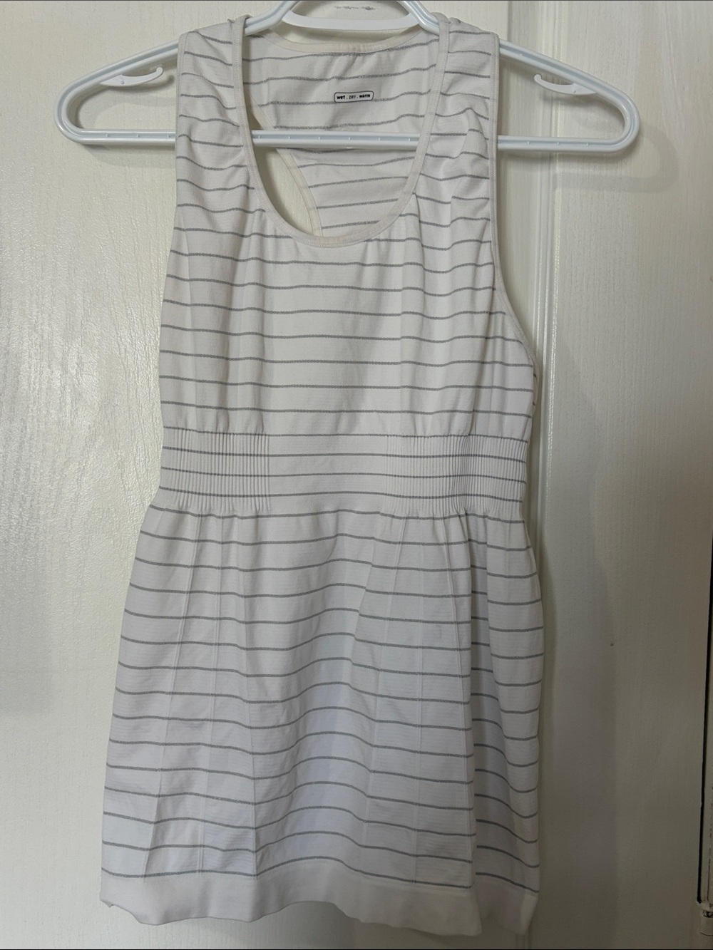 Lululemon White Racerback Tank Top with Gray Stripes